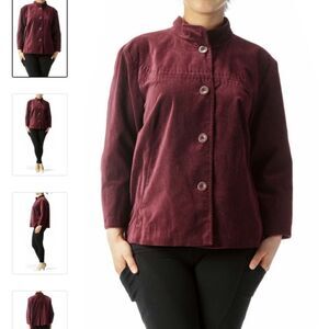 J. Jill Burgundy Faux-Velvet Pocketed High-Neck Jacket Sz L
